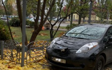 "В погоне за халявой все методы хороши": киевлянин подзарядил электромобиль от уличного фонаря, фото