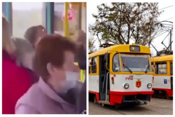 Женщины устроили  драку в трамвае Одессы, кадры: "Надень маску, у меня дети"