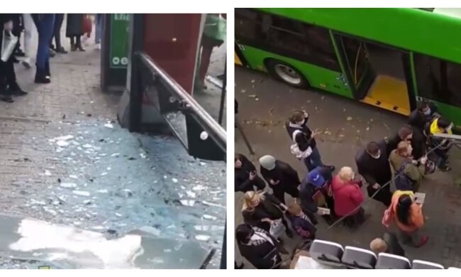 У центрі Харкова тролейбус влетів у зупинку: кадри того, що відбувається