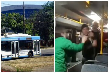 Четверо парней избили пассажира троллейбуса из-за маски: замес попал на видео