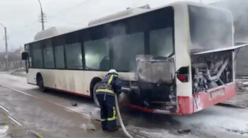 У Кам'янському на ходу загорівся автобус: в салоні були пасажири, фото з місця