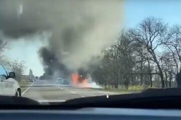 Маршрутка с людьми вспыхнула на одесской трассе, виден черный дым: кадры ЧП