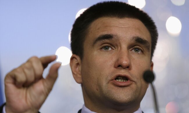 Ukraine’s Foreign Minister Klimkin gestures during a news conference with U.S. Secretary of St