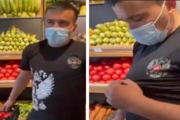 В Киеве продавец расхаживал в футболке с гербом России, его попросили переодеться: кадры разборок