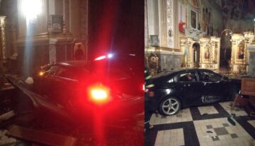 Украинка на скорости протаранила церковь, фото: "заехала на машине внутрь"