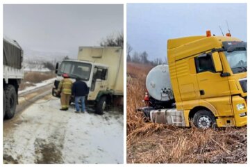 Грузовики слетают с дороги из-за гололеда: в ГСЧС показали кадры ЧП на Одесчине