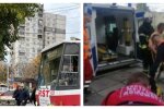 Трамвай наехал на пешехода в Харькове, фото с места: медики делают все возможное