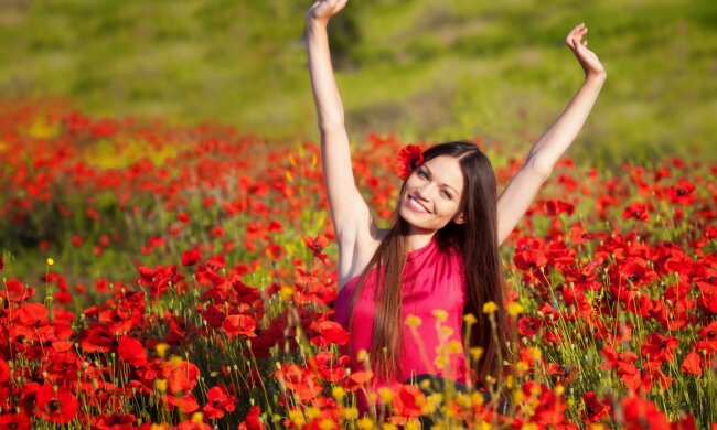 поле, маки, девушка