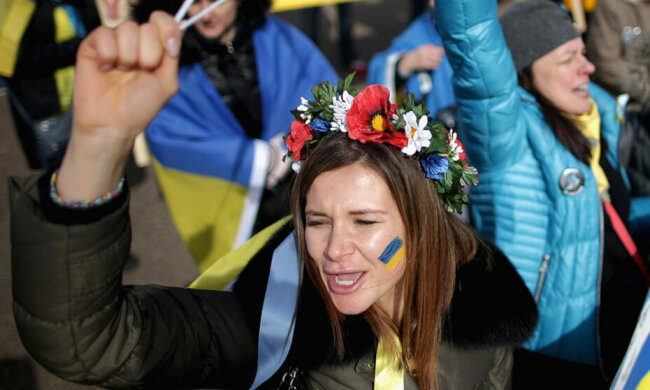 Demonstrators Rally Against Russia’s Aggression In Ukraine