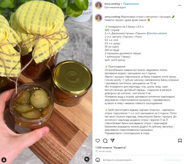 рецепт, скріншот Інстаграм