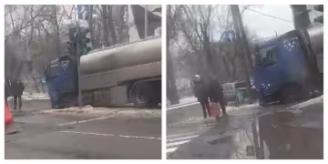 Прямо возле перехода с людьми: в Харькове грузовик "утонул" в асфальте, жуткие кадры