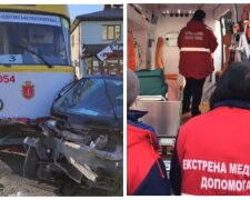 В Одесі "Смарт" залетів під трамвай, відео НП: "Не пропустив"