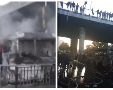 Автобус з людьми перетворився на смолоскип після двох вибухів: очевидці публікують кадри з місця