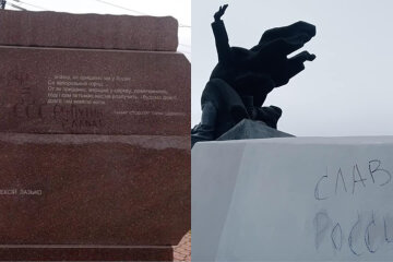 В Днепре вандалы повредили памятники и остановку: написали антиукраинские лозунги