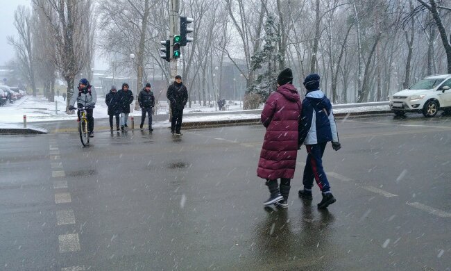 зима погода люди снег холод мороз переход пешеходы